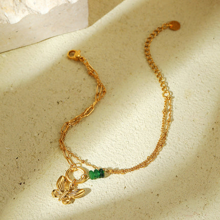 Natural Stone Green Beaded Butterfly Stainless Steel Bracelet Women Affordable Luxury High Grade Bracelet