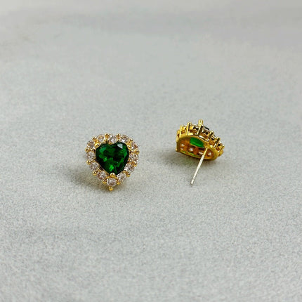 Girly Sweet Zircon Peach Heart Stud Earring Shiny Exquisite Affordable Luxury Women 925 Silver Needle