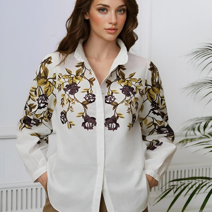 Women Clothing Office Printed Long Sleeved Shirt