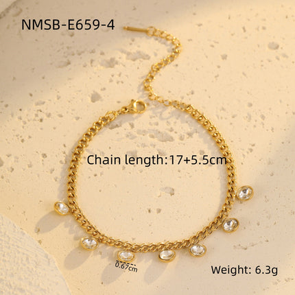 Classic All Match Stainless Steel Bracelet High Grade Colored Loving Heart Geometric Abstract Rhinestone Tassel Titanium Steel Jewelry