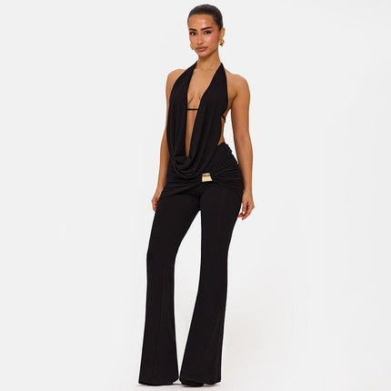 Women's Backless Jumpsuit Two Piece Set