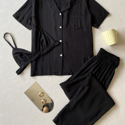 Women's Pajamas Cardigan Three Piece Sleepwear