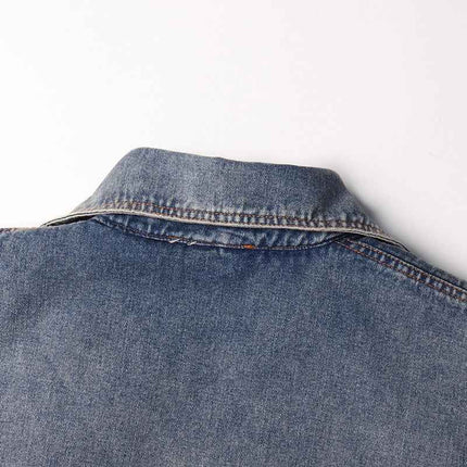 Denim Trench Coat Polo Collar Jacket