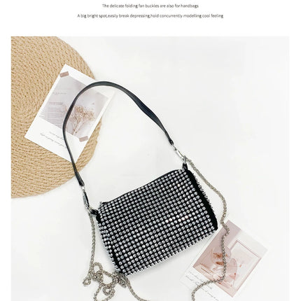 New Arrival Trendy Rhinestone Small Square Bag | Full Diamond Underarm Bag & Women's Chain Shoulder Crossbody Small Handbag (Japanese & Korean Style)