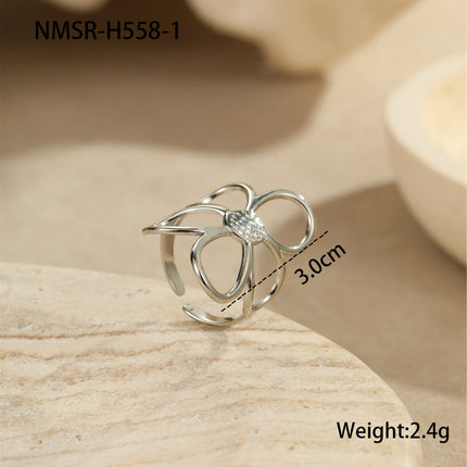 Gold Silver Color Matching Hollow Out Cutout out Floral Titanium Steel Ring Stainless Steel Earrings Mild Luxury Retro Earrings Hand Jewelry