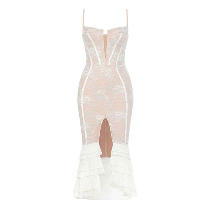 Bandage Dress Lace Ruffled Slit Sheath Fishtail MUNSIEUR