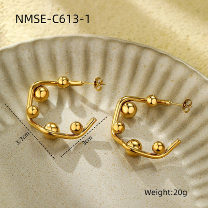 Personalized Design Geometric Abstract C Shaped Titanium Steel Earrings Simple All Match High Grade Stainless Steel Earrings