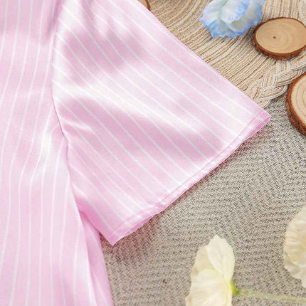 Summer Pink Striped Casual Loose Pajamas Women's