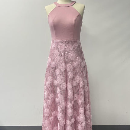 Spring Summer Print Heavy Industry Stitching Large Hem Fully Lined Evening Dress