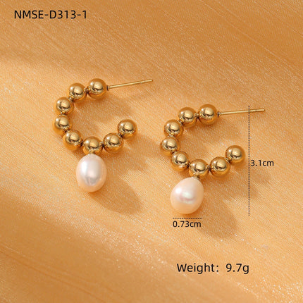 French Retro Titanium Steel Pearl Hearth Shaped Earrings Arrival Wild High Grade Stainless Steel Earrings Earrings