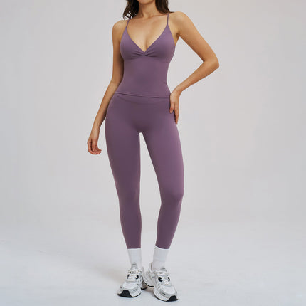 Brushed Sports Tight Back Running Sports Casual Suit Outdoor Riding Yoga Two Piece Sets