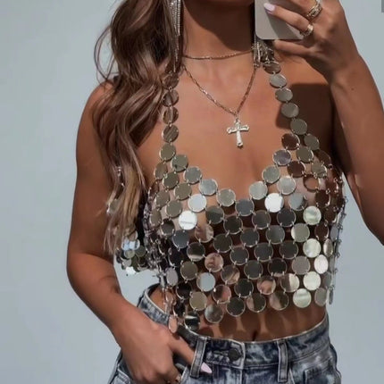 Summer Jewelry Punk Sexy Hand Stitching Acrylic Camisole