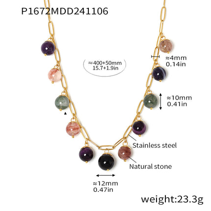 Mioli Handmade Chain Colorful Natural Stone Bohemian Necklace Women Stainless Steel All Match Internet Celebrity Embellished Jewelry