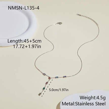Floral Color Zircon Stainless Steel Necklace Y Word Chain High Sense Necklace