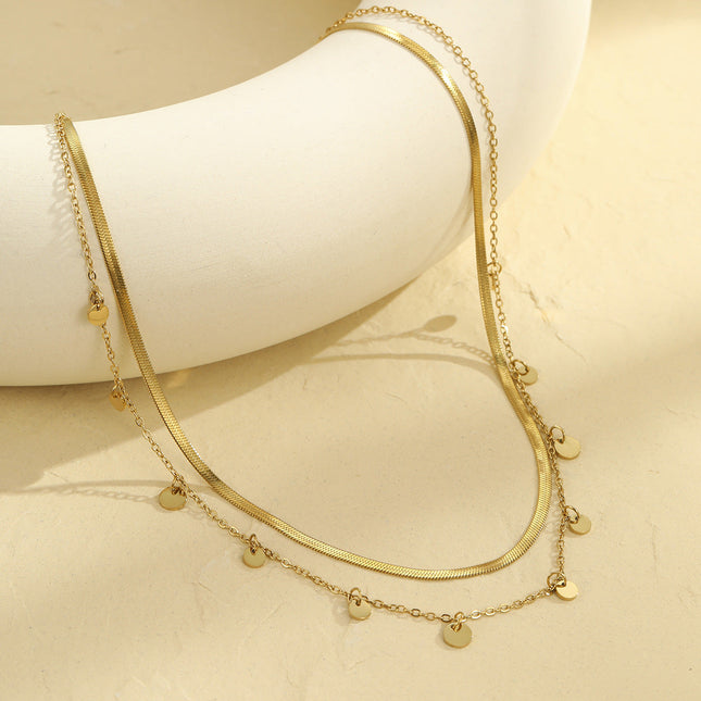 All Matching Stainless Steel Necklace for Girls Non Fading Tassle Chain 18K Double City Hollow Out Cutout out Twin
