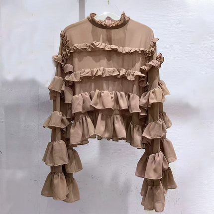 Korean Personalized Comfortable Ruffled Shirt Autumn Niche Design Solid Color Loose Top for Women