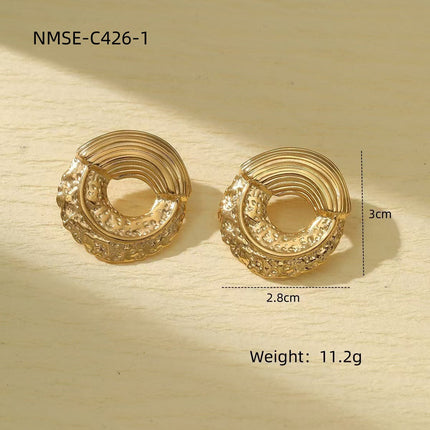 Niche Design Frosted Karst Pleated Irregular Asymmetric Titanium Steel Earrings Women Light Luxury Cold Geometric Abstract Shape Earrings