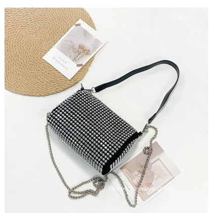 New Arrival Trendy Rhinestone Small Square Bag | Full Diamond Underarm Bag & Women's Chain Shoulder Crossbody Small Handbag (Japanese & Korean Style)