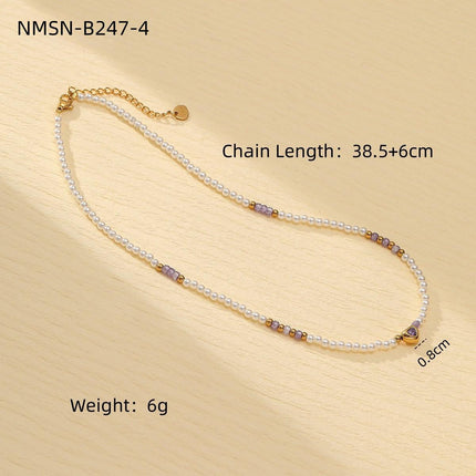 Colorful Freshwater Pearl Natural Stone Handmade Beaded Titanium Steel Necklace Niche Design Butterfly Embellished