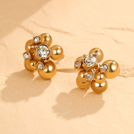 Zircon Beads Floral Stainless Steel Studs Special Interest Design Temperamental Cold Earrings