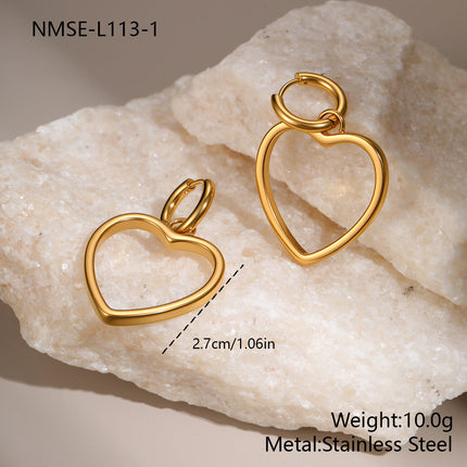 Personalized Heart Shaped Hollow Out Cutout Stainless Steel Earrings Women Niche Simple All Match Ear Jewelry
