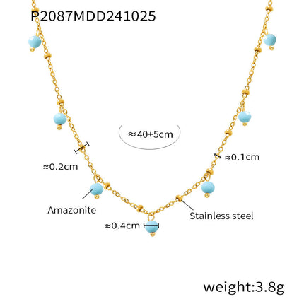 Mioli Natural Stone Handmade Small Bead Clavicle Ultra Fine Necklace Double Layer Twin Plated 18K Real Gold Color Retaining Necklace Women