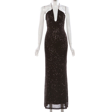 Elegant Halter Sequ Slim Dress