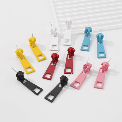 Creative Design Personality Zipper Lock Head Stud Earrings Ornament Simple Multicolor Earrings