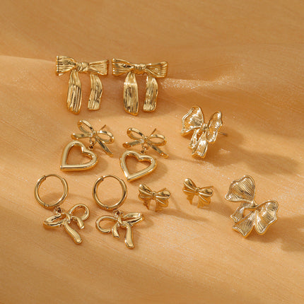 Sweet Bow Design Titanium Steel Earrings Women Entry Lux 18K Gold Plated Stainless Steel Studs