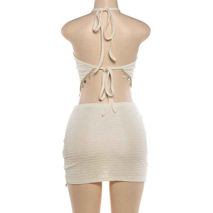Spring Halter Top Summer Skirt Two Piece Set