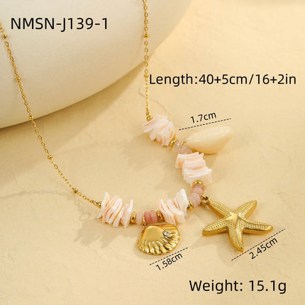 Ocean Vacation Summer Shell Starfish Necklace 18K Stainless Steel Clavicle Chain Necklace Ornament