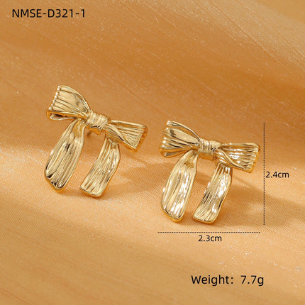 Sweet Bow Design Titanium Steel Earrings Women Entry Lux 18K Gold Plated Stainless Steel Studs