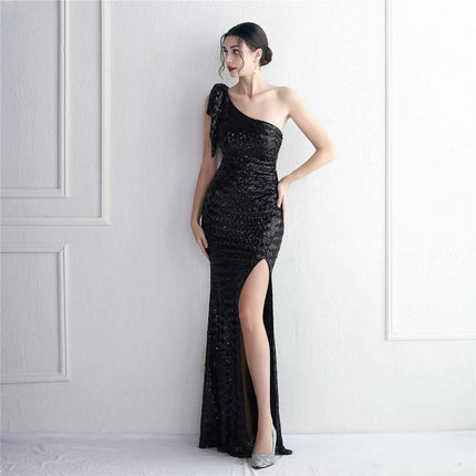 Sequined One Shoulder Appreciation Dinner Slim Fit Fishtail Wedding Dress