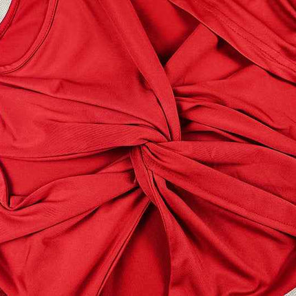 Solid Color Asymmetric  Pleated Dress