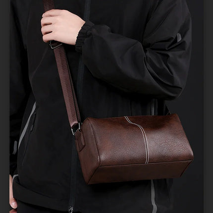 Japan Men's Portable Travel Commuter Small Shoulder Bag | New Niche Style Messenger Bag (PU Leather Crossbody Satchel)