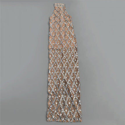 Rhinestone Halter Sleeveless Floor Dress