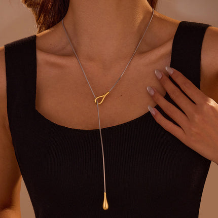 Stainless Steel Necklace Long Water Drop Pull out Y Shaped Chain Necklace for Women Cold Necklace for Women