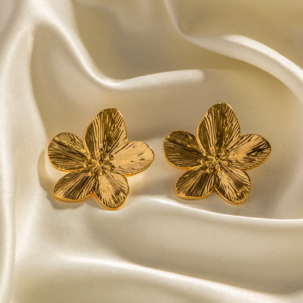 French Court Matte Retro Gold Stainless Steel Floral Metal Stud Earrings High Grade Earrings Earrings Accessories