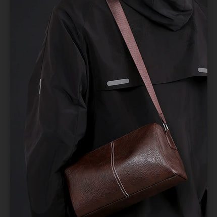 Japan Men's Portable Travel Commuter Small Shoulder Bag | New Niche Style Messenger Bag (PU Leather Crossbody Satchel)