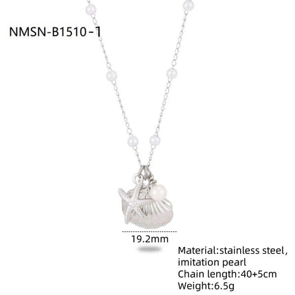 Marine Shell Pearl Titanium Steel Necklace Combination Women Affordable Luxury All Match Stainless Steel Embellished Accessories