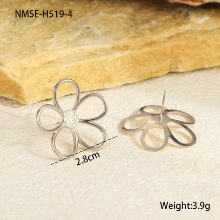 Gold Silver Color Matching Hollow Out Cutout out Floral Titanium Steel Ring Stainless Steel Earrings Mild Luxury Retro Earrings Hand Jewelry