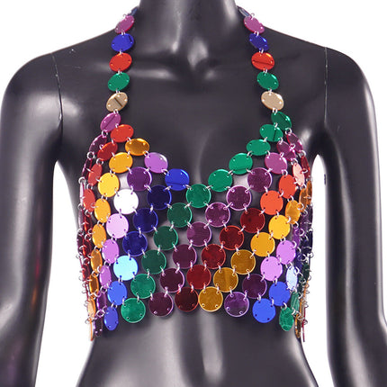 Summer Jewelry Punk Sexy Hand Stitching Acrylic Camisole