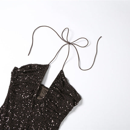 Elegant Halter Sequ Slim Dress