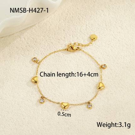 Refined Simple Stainless Steel Loving Heart Zircon Bracelet Non Fading Simple Hand Jewelry