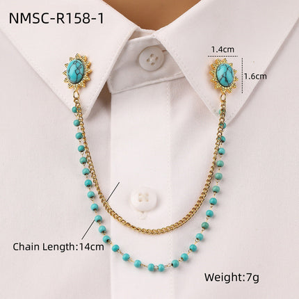 Oval Turquoise Stainless Steel Collar Pin All Match Shirt Neckline Ornament Women