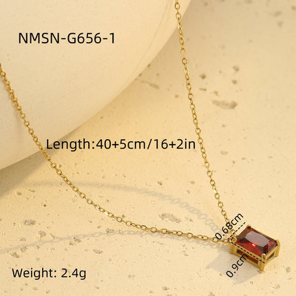 Light Luxury High Grade Stainless Steel Necklace Square Zircon Embellished Simple All Match Women Titanium Steel Clavicle Chain