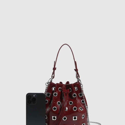 Trendy Rivet Cutout Messenger HandBag Purse