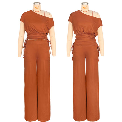 Asymmetric Pleated Jumpsuit Two Piece Set