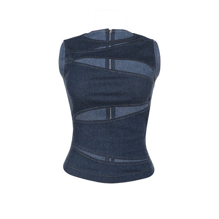 Summer Women Clothing Sexy Cutout Imitation Denim Vest Top for Women