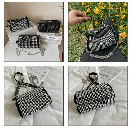 Rhinestone Square Pouch | Full Diamond Underarm Bag & Chain Shoulder Crossbody (Small Handbag, Japanese & Korean Style)